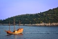 Karaka Boat Sailing by Lokrum Island - Dubrovnik, Croatia Royalty Free Stock Photo