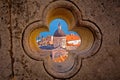 Dubrovnik landmarks view through stone carved detail Royalty Free Stock Photo