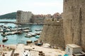 Dubrovnik old town city view, old castle view, Ancient fortress view and houses, a castle on the sea bay, hand made walls build wi