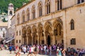 Dubrovnik Old Town, Croatia, June 30, 2023 - crowds of tourists travel through the historic city streets, medieval European