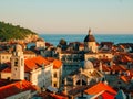 Dubrovnik Old Town, Croatia. Tiled roofs of houses. Church in th