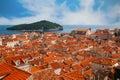 Dubrovnik old town and green island Lokrum Royalty Free Stock Photo