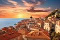 Dubrovnik old town at sunset, Croatia. Adriatic Sea, Dubai sunset view of downtown covered, AI Generated