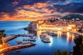 Dubrovnik old town at sunset, Croatia. Panoramic view, Dubai sunset view of downtown covered, AI Generated