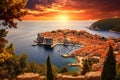 Dubrovnik old town at sunset, Croatia. Panoramic view, Dubrovnik, Croatia, Beautiful romantic old town of Dubrovnik during sunset