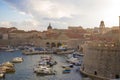 Dubrovnik port, fortress and town view.