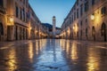 Dubrovnik Stradun in twilight, Dalmatia, Croatia Royalty Free Stock Photo