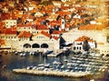 Dubrovnik town vintage postcard