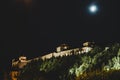 Ducal wall and palace illuminated at night by a full moon Lerma, Burgos Royalty Free Stock Photo