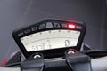 Ducati Streetfighter 848: Close-up of illuminated motorcycle instrument panel.