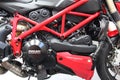 Ducati Streetfighter 848: Panoramic view of motorcycle engine. Royalty Free Stock Photo