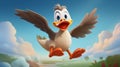 Charming Cartoon Duck Flying With Masterful Shading And Kid-friendly Style