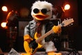 A duck as a rockstar with a guitar
