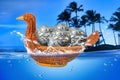 Duck basket full of money balls Royalty Free Stock Photo