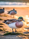 duck on the beach at sunset, beautiful photo digital picture