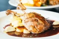 Duck breast steak in white plate Royalty Free Stock Photo