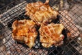 Duck breasts grilll on stove countryside in asia