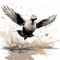 Aggressive Digital Illustration Of Flying Duck In Comic Book Style