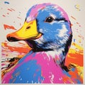 Colorful Canvas Painting Of A Duck In The Style Of Doug Aitken