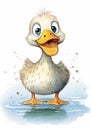 Duck Cartoon Big Eyes Standing Deep Bubbles Illustration Drippin Royalty Free Stock Photo