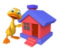 Duck cartoon character with home