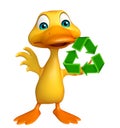 Duck cartoon character with recycle sign Royalty Free Stock Photo