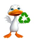 Duck cartoon character with recycle sign Royalty Free Stock Photo