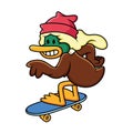 Duck cartoon skateboarding. Vector clip art illustration with simple gradients with funny pose Royalty Free Stock Photo