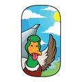 Duck cartoons are on the plane window with funny expressions Royalty Free Stock Photo