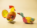 Duck and chicken tin toy / white Royalty Free Stock Photo