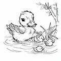 Duck and Chicks Swimming in Water
