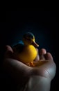 duck child yellow girl close-up bird duckling little farm hand. Generative AI.