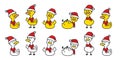 duck christmas vector santa claus hat icon red scarf logo cartoon character yellow rubber duck bird chicken symbol doodle