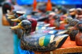 Duck decoy arrangement colorful row Royalty Free Stock Photo