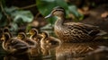 Duck with Ducklings. Mother duck with her ducklings