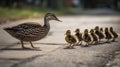 Duck with Ducklings. Mother duck with her ducklings