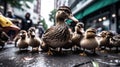 Duck with Ducklings. Mother duck with her ducklings