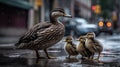 Duck with Ducklings. Mother duck with her ducklings