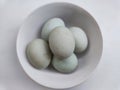 Duck eggs placed in a white bowl Royalty Free Stock Photo