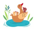 Duck family. Cute mom duck hugging her duckling cartoon vector illustration Royalty Free Stock Photo