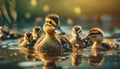 Duck family and ducklings swimming on lake .ai generated Royalty Free Stock Photo