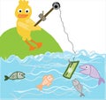 Duck fishing a banknote