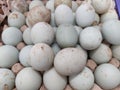 Duck fresh eggs pile for sale at a market as background Royalty Free Stock Photo