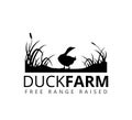 duck or goose with grass savannah vector logo illustration