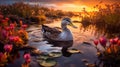 Hyperrealistic Wildlife Portrait: Duck Swimming In Australian Landscape