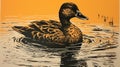 Duck Swimming: A Stunning Woodcut-inspired Lino Print