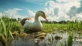 Duck Grazing In Field - Unreal Engine Rendered Environmental Portraiture