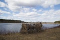 Duck hunting on the lake. Duck hunting shelter Royalty Free Stock Photo
