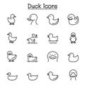 Duck icon set in thin line style