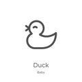 duck icon vector from baby collection. Thin line duck outline icon vector illustration. Outline, thin line duck icon for website Royalty Free Stock Photo